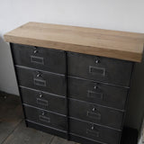 meuble console 8 casiers industriel clapet Roneo plateau chene massif