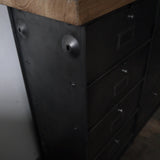 meuble console 8 casiers industriel clapet Roneo plateau chene massif