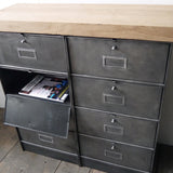 meuble console 8 casiers industriel clapet Roneo plateau chene massif