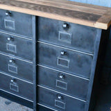 ancien grand meuble 12 casiers industriel strafor plateau chene massif