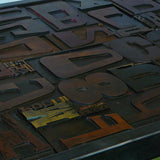 Industrial desk table with printed characters on top