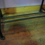 Industrial desk table with printed characters on top