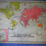 ancienne affiche scolaire grandes explorations et decouvertes du XVe au XIXe siecle