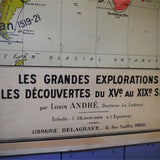 ancienne affiche scolaire grandes explorations et decouvertes du XVe au XIXe siecle