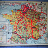 ancienne affiche scolaire Vidal Lablache France Chemins de fer - Principales lignes de navigation