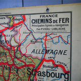 ancienne affiche scolaire Vidal Lablache France Chemins de fer - Principales lignes de navigation