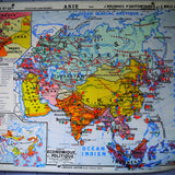 ancienne affiche scolaire Asie carte physique éditions Hatier