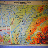 ancienne affiche scolaire Bourgogne - Jura - Les Alpes - France