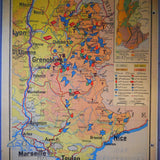 ancienne affiche scolaire Bourgogne - Jura - Les Alpes - France