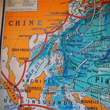 ancienne affiche scolaire Cartes generales des oceans et des mers - Océan Pacifique