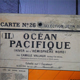 ancienne affiche scolaire Cartes generales des oceans et des mers - Océan Pacifique