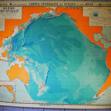 ancienne affiche scolaire Cartes generales des oceans et des mers - Océan Pacifique