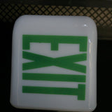 Exit White opaline lamp with green writing and metal base