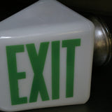 Exit White opaline lamp with green writing and metal base