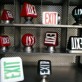 Large exit lamp, red opaline glass, cast iron base