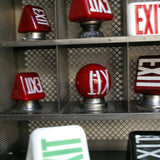 Large exit lamp, red opaline glass, cast iron base