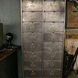Antique large industrial cabinet with 20 drop-front compartments, Roneo, 1940
