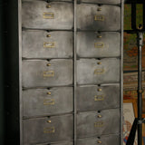 Antique large industrial cabinet with 20 drop-front compartments, Roneo, 1940