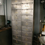 Antique large industrial cabinet with 20 drop-front compartments, Roneo, 1940