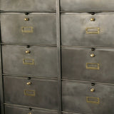 Antique large industrial cabinet with 20 drop-front compartments, Roneo, 1940