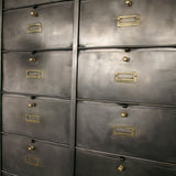 Antique large industrial cabinet with 20 drop-front compartments, Roneo, 1940