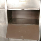 Antique large industrial cabinet with 20 drop-front compartments, Roneo, 1940