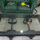 grande Table basse metal industrielle wagon de mine plateau verre