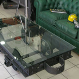grande Table basse metal industrielle wagon de mine plateau verre