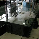 grande Table basse metal industrielle wagon de mine plateau verre