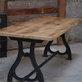 grande table industrielle plateau chene massif pietement fonte