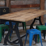 grande table industrielle plateau chene massif pietement fonte