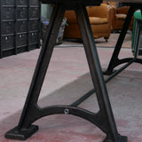 grande table industrielle plateau bois ancien chene massif pietement fonte