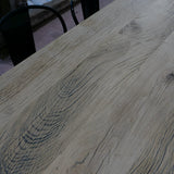 grande table industrielle plateau bois ancien chene massif pietement fonte