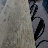 grande table industrielle plateau bois ancien chene massif pietement fonte