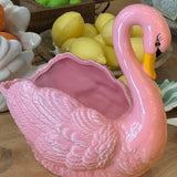 Cache-pot / Bol de rangement en céramique cygne rose