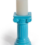 Bougeoir en céramique bleu clair mat à petite colonne ionique