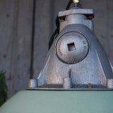Green enameled lampshade pendant light, industrial grid lamp