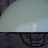 Green enameled lampshade pendant light, industrial grid lamp