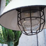 Green enameled lampshade pendant light, industrial grid lamp