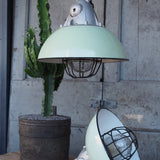 Green enameled lampshade pendant light, industrial grid lamp