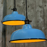 Suspension, lampe industrielle en tôle émaillée bleu clair – luminaire abat jour atelier