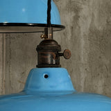 Suspension, lampe industrielle en tôle émaillée bleu clair – luminaire abat jour atelier