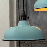 Suspension, lampe industrielle en tôle émaillée vert d'eau,  luminaire abat jour atelier