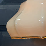 Suspension ancienne en opaline creme, abat-jour festonné vintage, luminaire campagne chic