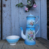 ancienne cafetiere emaillée decor de fleurs