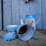 ancienne cafetiere emaillée decor de fleurs