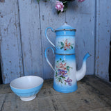 ancienne cafetiere emaillée decor de fleurs