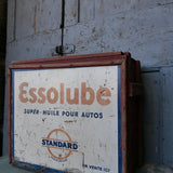 ancienne caisse bois Essolube pour bidons d'huile