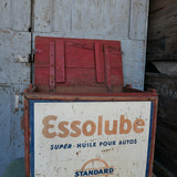 ancienne caisse bois Essolube pour bidons d'huile