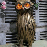Large metal owl with light-up eyes